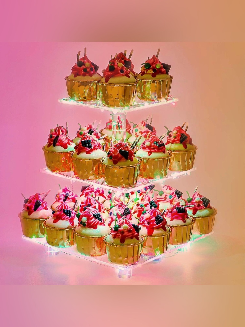 3 Tier Acrylic Cupcake Stand Colorful LED Lights